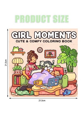 Girl Moments: A Stress-Relief Coloring Book for Adults & Teens, Cute & Cozy Daily Activities, Mindfulness Illustrations, Relaxing Anti-Anxiety Art Therapy, 40 Hand Drawn Pages Ready for Coloring (Multicolour) - view 2